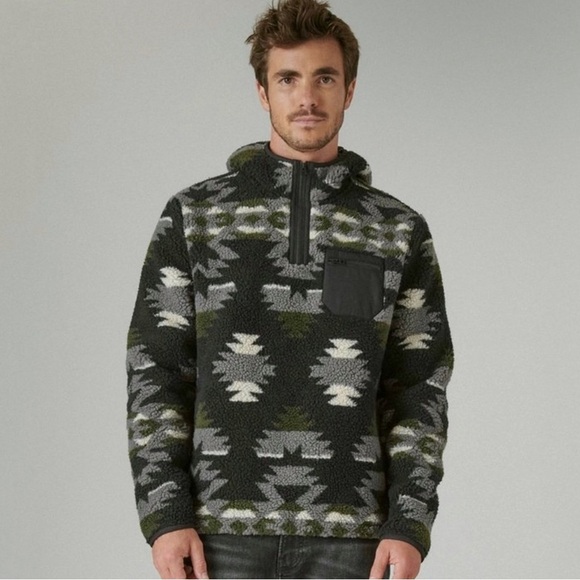 Lucky Brand Hi-Pile Southwest Fleece Hoodie Sweater W’s M (Men’s S) Black Green - Picture 3 of 10